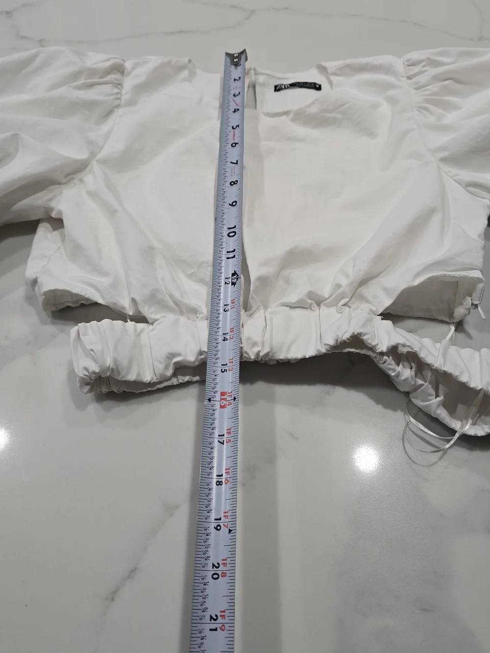 Zara White Cotton Puff Sleeve Crop Top Cutout Open Back Size L